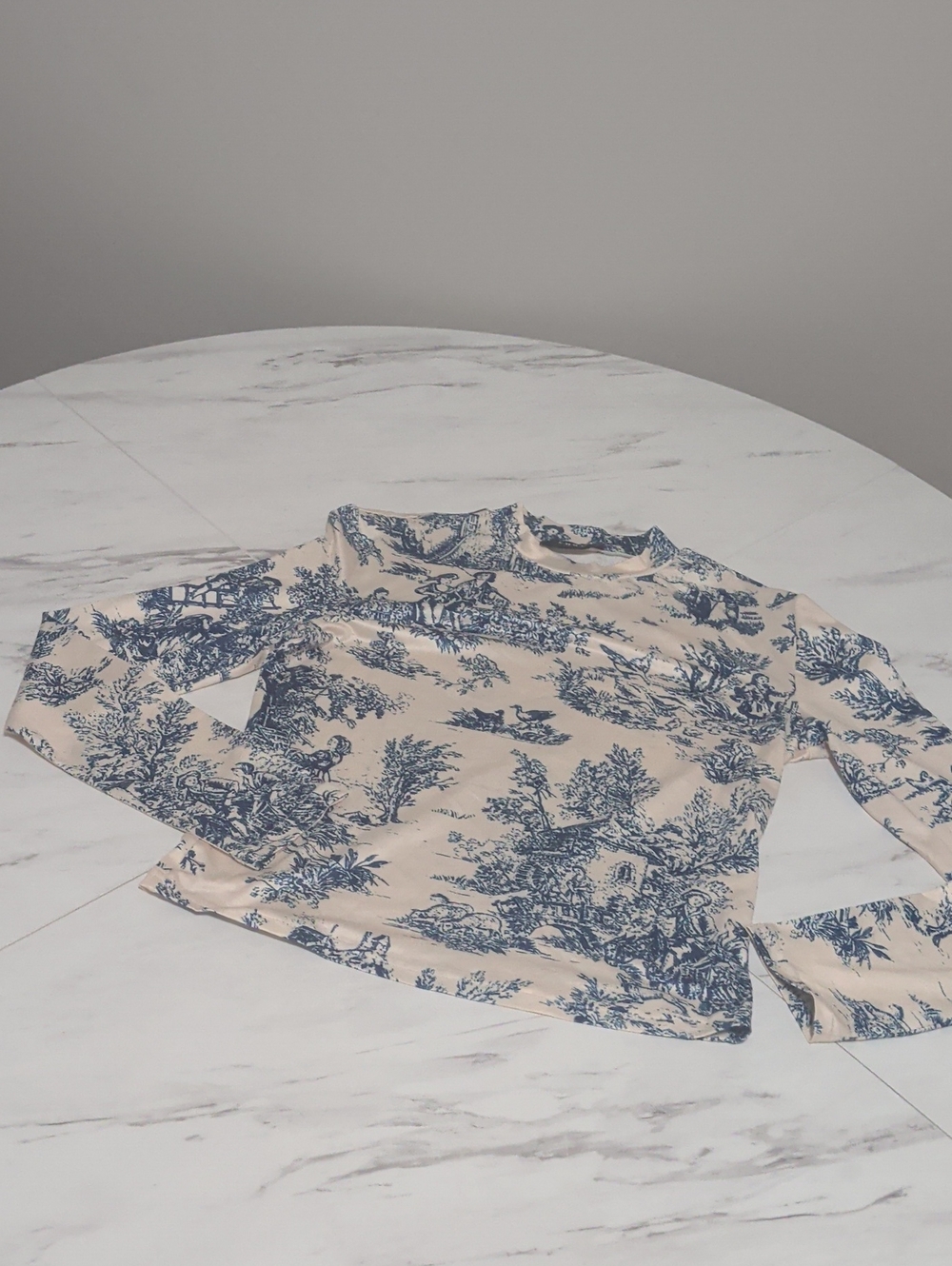 Cider Blue and Cream Scenic Print Long Sleeve Top